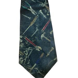 Vintage Home Improvement Men's Tool Patterned Tie -Black and Red